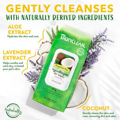 TropiClean Hypoallergenic Dog Wipes for Paws, Butt, Face and Body, Safe for Puppy, Puppy Essentials, Cleaning Deodorizing, Unscented, Cat Safe 100 count