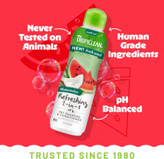 TropiClean 2-in-1 Dog Shampoo and Conditioner, Moisturizing Dog Detangler, Puppy Safe, Made in the USA, Watermelon Scent, Cat & Kitten Safe
