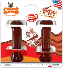 Nylabone Original & Textured Bone Power Chew Toy for Dogs, Durable & Tough Dog Toys for Aggressive Chewers, Basted Blast Bacon and Steak Flavor