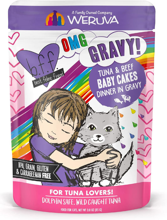 Weruva B.F.OMG - Best Feline Friend Oh My Gravy!, Tuna & Beef Baby Cakes with Tuna & Beef in Gravy Cat Food