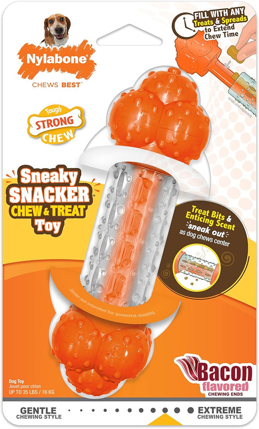 Nylabone Strong Chew Sneaky Snacker Treat Toy for Dogs, Interactive Dog Enrichment Chew Toys, Bacon Flavor