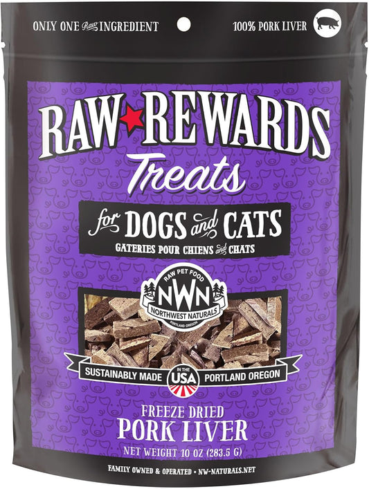 Northwest Naturals Raw Rewards Freeze-Dried Pork Liver Treats for Dogs and Cats - Bite-Sized Pieces - Healthy, 1 Ingredient, Human Grade Pet Food, All Natural - 10 Oz