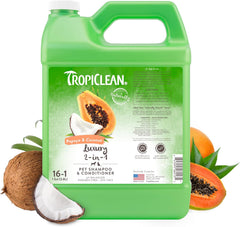 TropiClean 2-in-1 Dog Shampoo and Conditioner, Professional Dog Shampoo, Moisturizing Detangler, Puppy Safe, Made in USA, Papaya Scent 1 gal