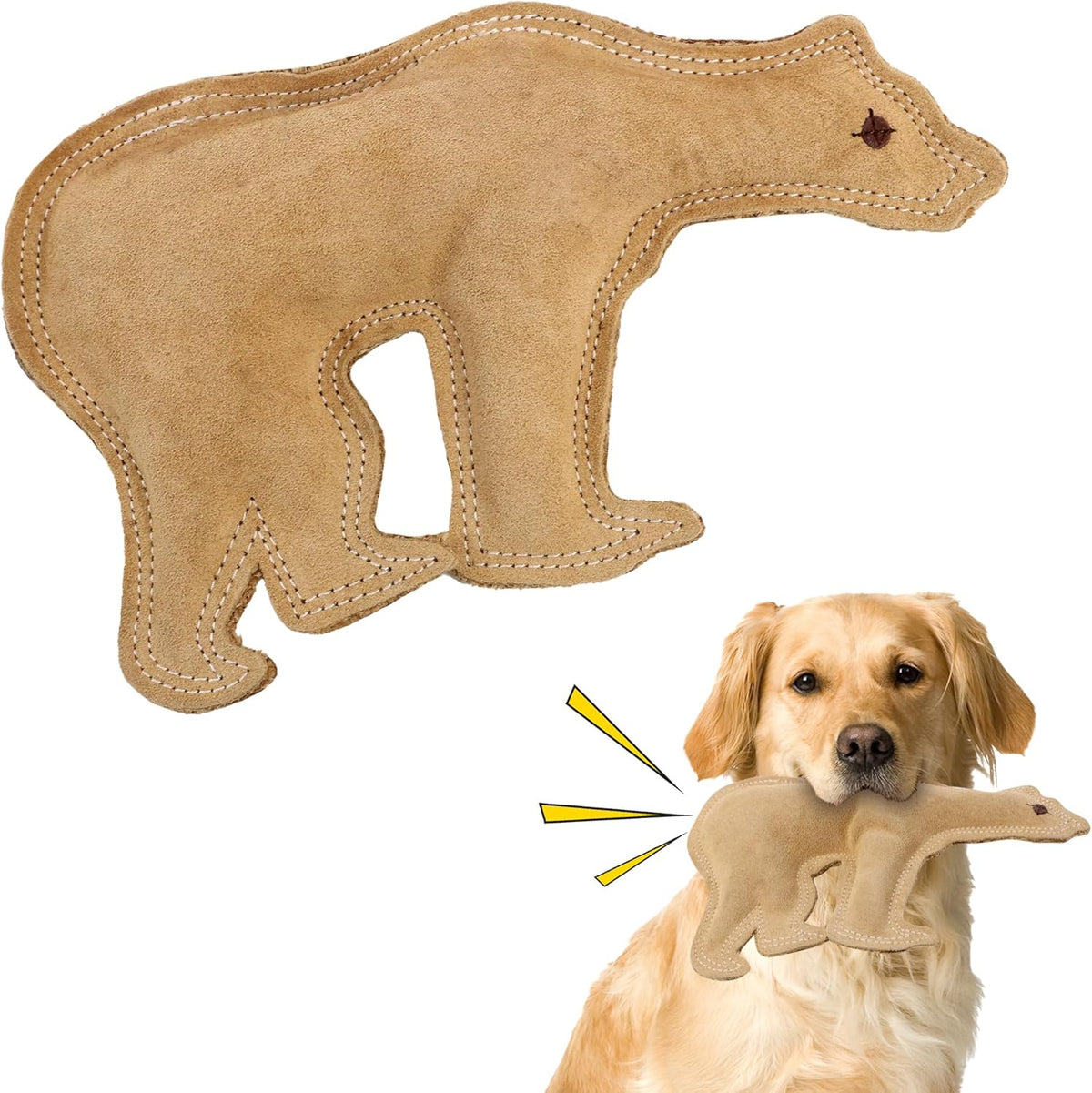 SPOT Dura-Fused Leather Bear Dog Toy – Real Leather & Jute Fabric, Double-Stitched & Durable, Squeaky Interactive Chew Toy for Moderate Chewers, Medium & Large Dogs, Soft Stuffed Fetch Toy, 11.5in