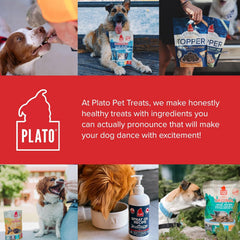 PLATO Pet Treats Dog Food Toppers - Air-Dried Dog Food Toppers for Dry Food - with Collagen to Support Skin and Coat Health - Venison, Lamb and Collagen Recipe