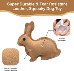 SPOT Dura-Fused Leather Rabbit Dog Toy – Real Leather & Jute, Double-Stitched, Durable Squeaky Chew Toy for Moderate Chewers, Small & Medium Dogs, 7.5in