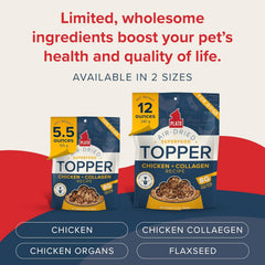 PLATO Pet Treats Dog Food Toppers - Air-Dried Dog Food Toppers for Dry Food - with Collagen to Support Skin and Coat Health - Chicken and Collagen Recipe