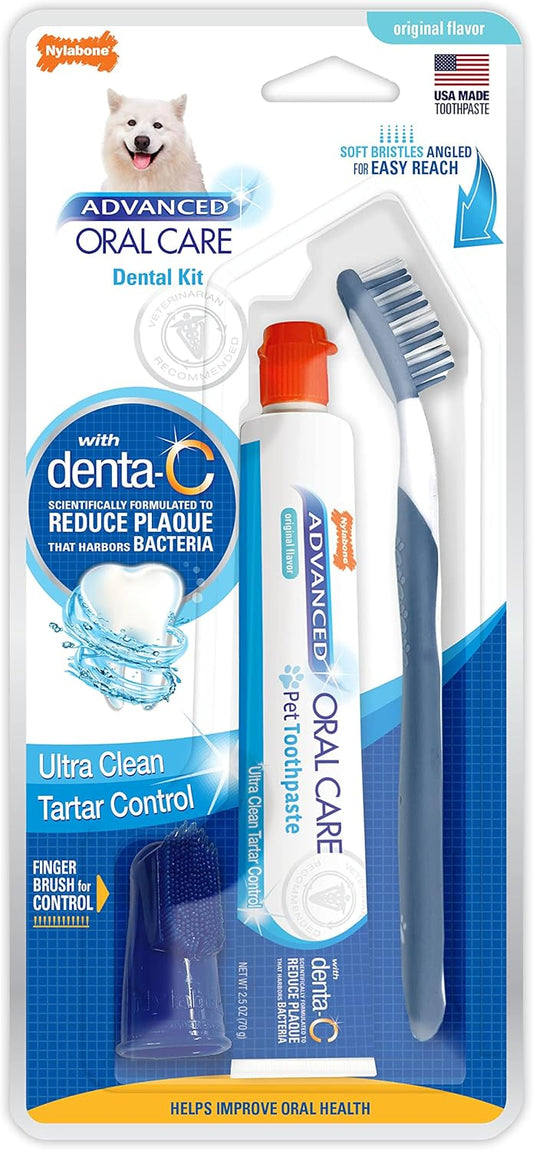 Nylabone Advanced Oral Care Dog Dental Kit Original Flavor