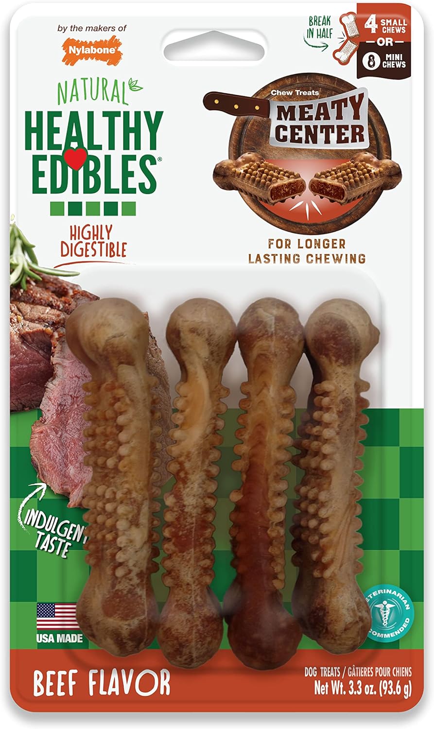 Nylabone Healthy Edibles Natural Dog Chews Long Lasting Meaty Center Beef Flavor Treats for Dogs