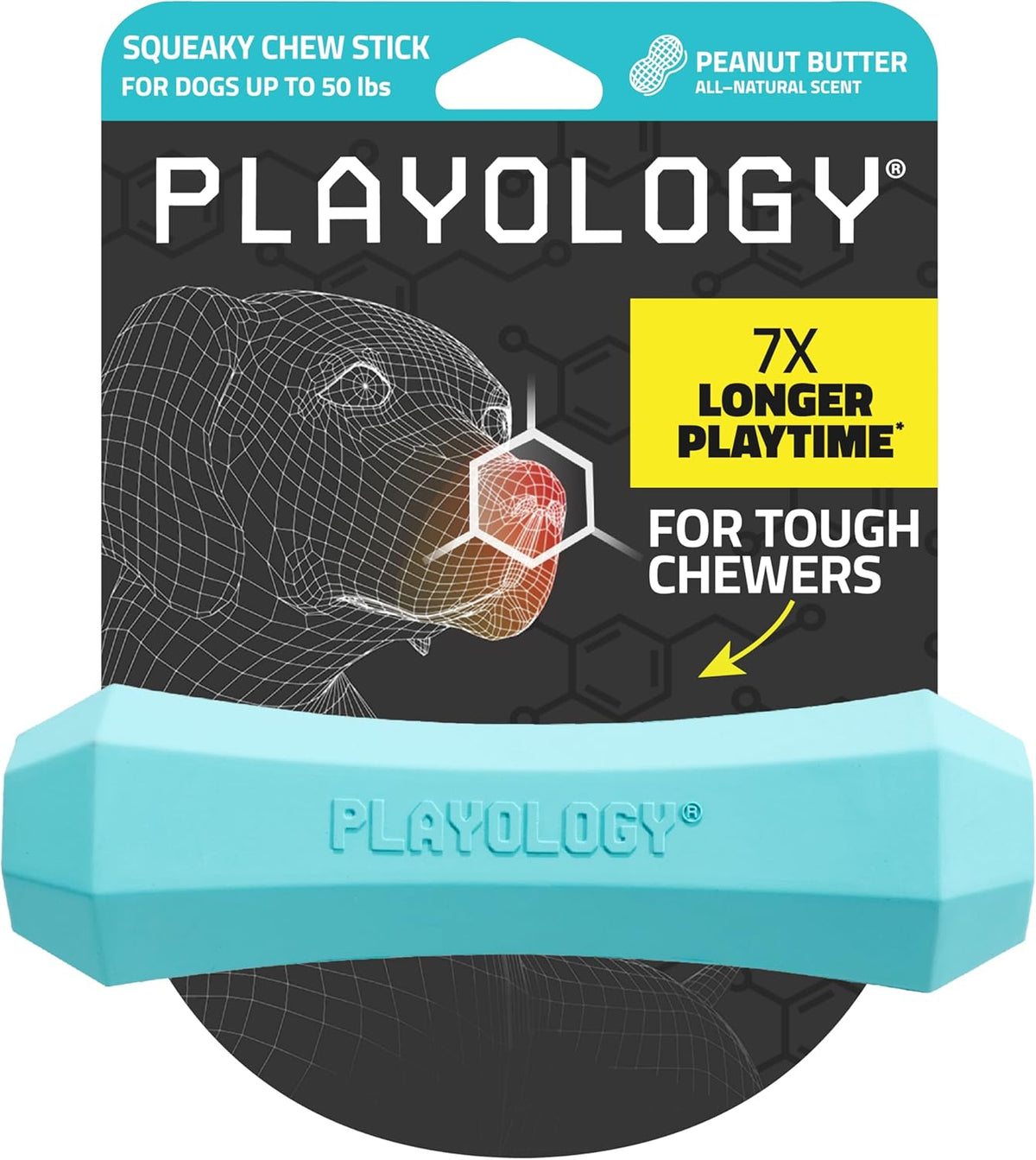 Playology Squeaky Chew Stick Dog Toy for Dogs , All-Natural Peanut Butter Scented