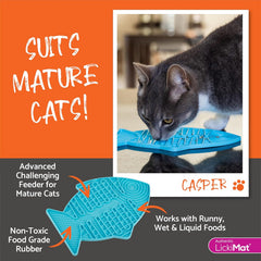 LickiMat Casper, Fish-Shaped Cat Slow Feeders Lick Mat, Boredom Anxiety Reducer; Perfect for Food, Treats, Yogurt, or Peanut Butter. Fun Alternative to a Slow Feed Cat Bowl or Dish, Orange