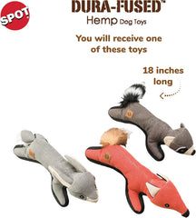 SPOT Dura-Fused Hemp Pals - Dog Toy Made with Hemp Material, Fused with Tricot for Durablity, with Furry Plush Tail and Squeaker, Great for Light to Moderate Chewers - 18" Assorted Styles, 1 Piece