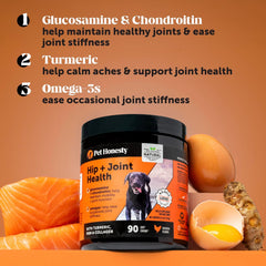 Pet Honesty Hip & Joint Health - Glucosamine for Dogs Soft Chews, Joint Supplement for Dogs with Glucosamine Chondroitin, MSM, Turmeric, Anti Inflammatory, Support + Mobility (Chicken 90ct)