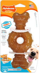 Nylabone Ring Bone Chew Toy for Puppies, Puppy Teething Toys, Puppy Enrichment Toys, Chicken Flavor, Medium Dogs