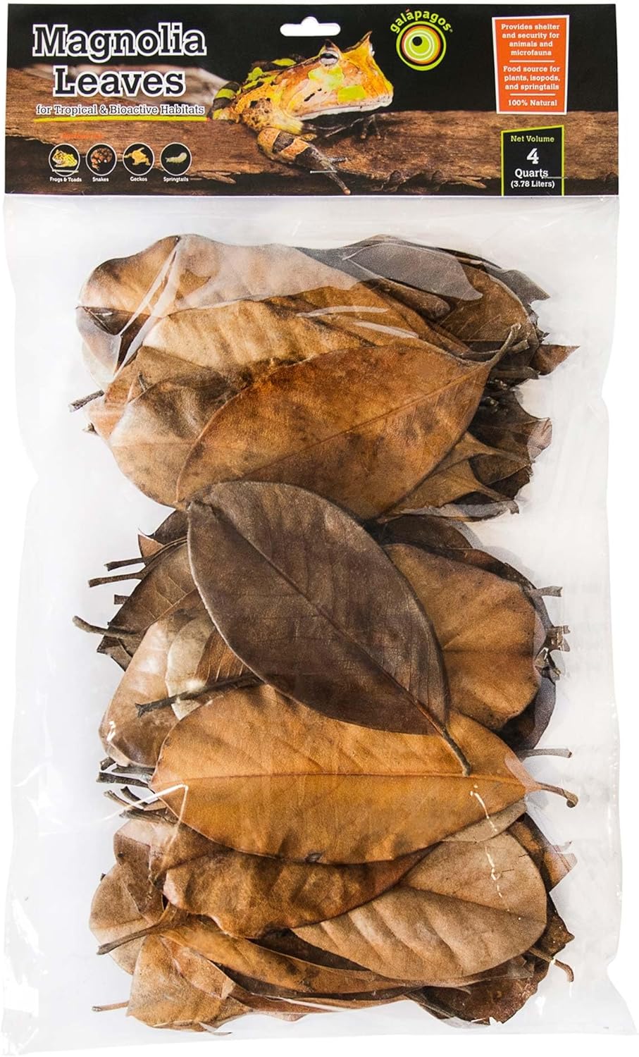 Galápagos Natural Magnolia Leaf Litter – Reptile Substrate for Bioactive Vivariums, Bearded Dragon, Gecko, and Snake Tank Accessories, 100% Natural Terrarium Décor, 4Qt