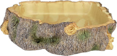 Komodo Polyresin Wood Corner Bowl Large Food & Water Dish | Realistic Tree Trunk Design | Non-Porous Interior is Easy to Clean | Corner Design Saves Space in Tank