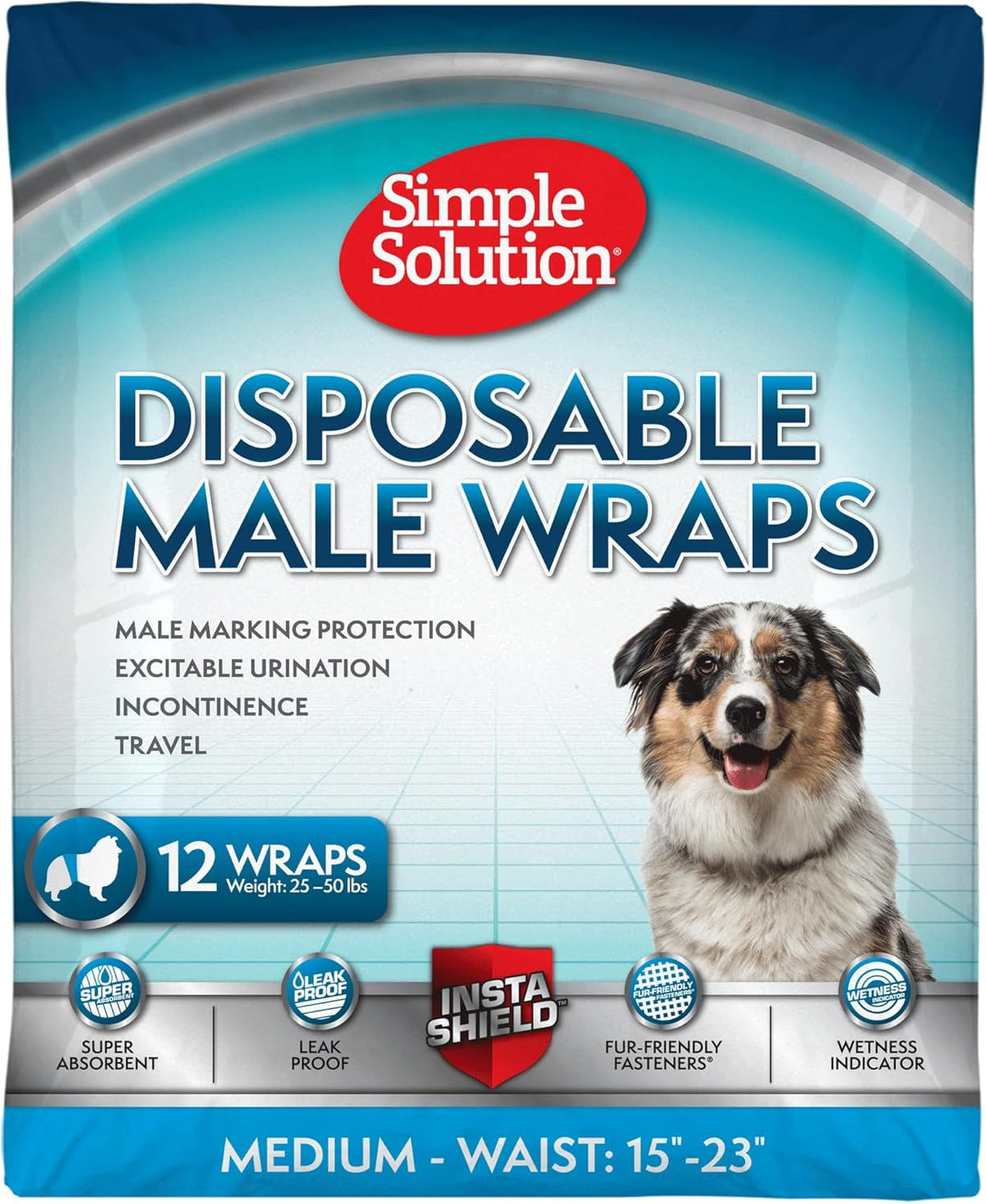 Simple Solution Disposable Dog Diapers Wraps for Male Dogs, True Fit, Absorbent, Leak Proof with Wetness Indicator, Puppy and Doggie Diaper for Peeing, For Small Pets