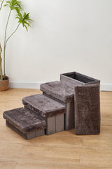 Pet Stairs for Dogs and Cats, 4 Steps, Soft Velvet Cover, Wooden Frame, Easy Assembly