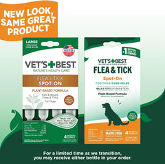 HERO PET Vet's Best Natural Flea and Tick Drops for Dogs – Natural Topical Flea Prevention with Certified Essential Oils – Plant-Based Spot-On Treatment for Large Dogs – Pest Control – 4 Month Supply