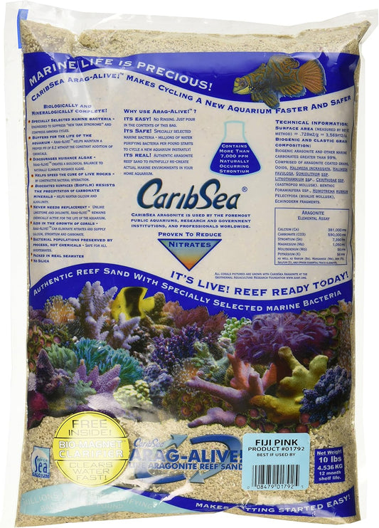 Caribsea Arag-Alive Fiji Aquarium Sand, 10-Pound, Pink