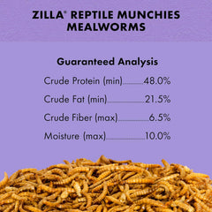 Zilla Reptile Munchies, Mealworms, All-Natural, Dehydrated Mealworms, Ideal for Bearded Dragons, Leopard Geckos, Chameleons and other lizards, Resealable Bag
