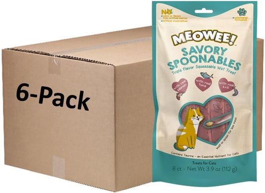Savory Spoonables with Real Salmon, Tuna & Krill, Tube, Triple Flavor Squeezable Lickable Wet Treats for Cats with Built-in Spoon for Less Mess