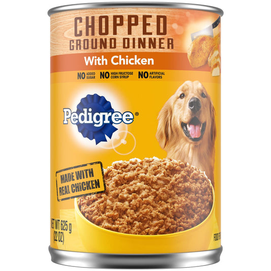 Pedigree Chopped Ground Dinner Adult Canned Soft Wet Dog Food Chicken Flavor, 22 oz. Cans  EA