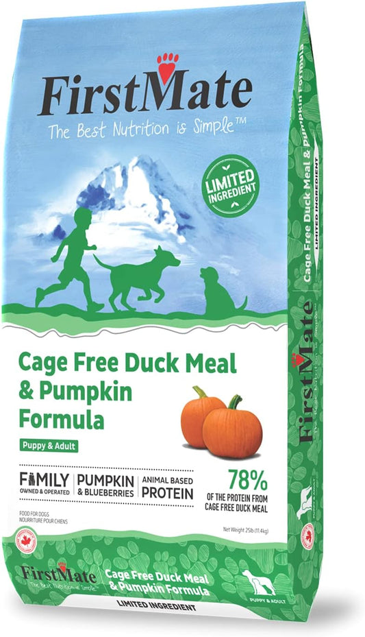 FirstMate Limited Ingredient Cage-Free Duck Meal & Pumpkin Formula Dry Dog Food, 25 lbs.