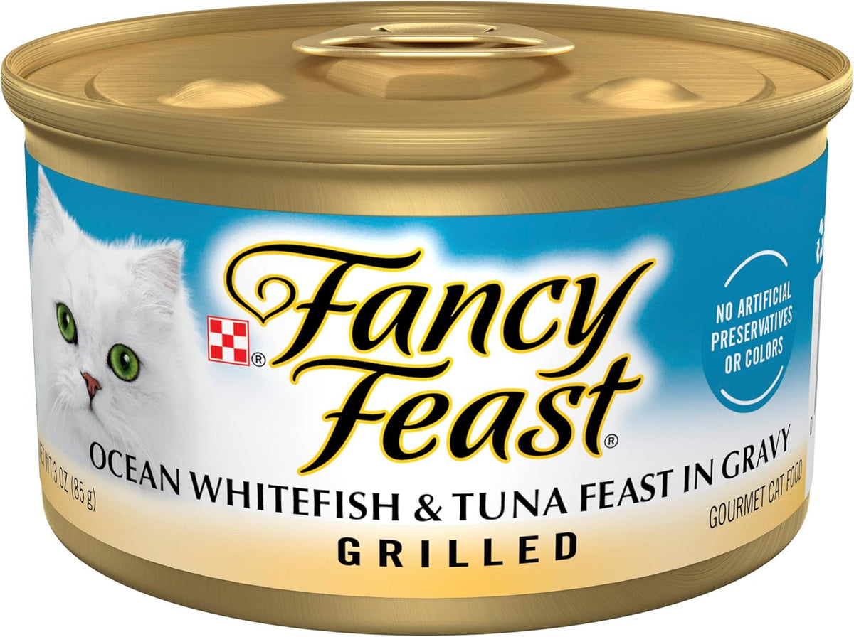Purina Fancy Feast Grilled Wet Cat Food Ocean Whitefish and Tuna Feast in Wet Cat Food Gravy - (Pack of 24) 3 oz. Cans