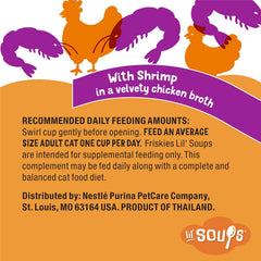Purina Friskies Grain Free Lickable Cat Food Toppers Lil’ Soups With Shrimp in a Velvety Chicken Broth - (Pack of 8) 1.2 oz. Cups