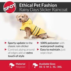 SPOT Rainy Days Slicker - Yellow Dog Rain Jacket With Hood, Reflective Strip for Safety, Leash Hole & Adjustable Velcro Belly Strap, 100% Polyester Water Resistant Pet Raincoat - XX-Large, 25in Long