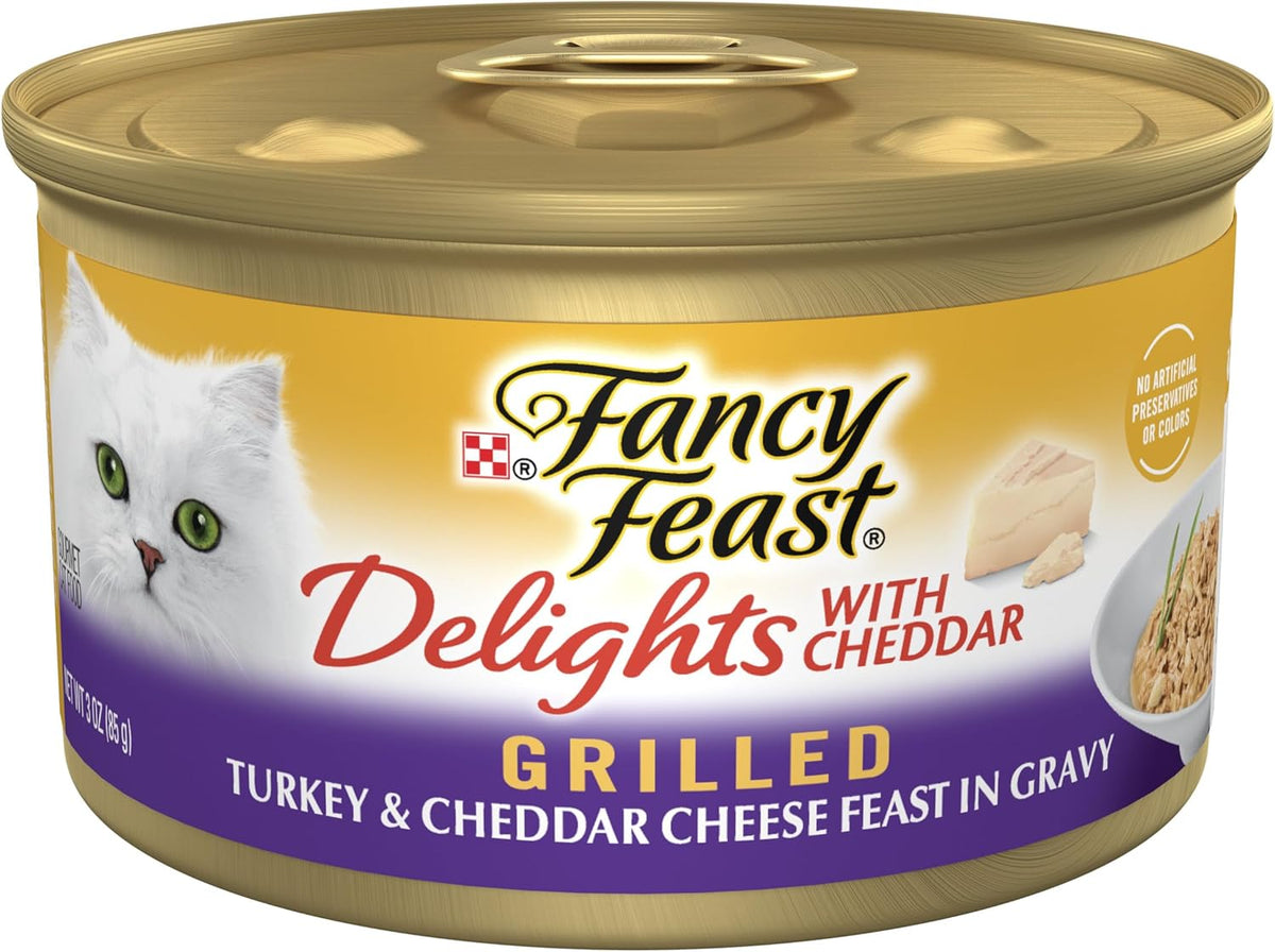 Purina Fancy Feast Delights With Cheddar Grilled Turkey and Cheddar Cheese Feast in Wet Cat Food Gravy Cat Food - (Pack of 24) 3 oz. Cans