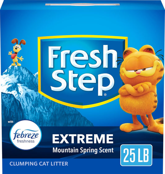 Fresh Step Extreme Scented Litter with the Power of Febreze, Clumping Cat Litter, Mountain Spring, 25 Pounds, Packaging May Vary