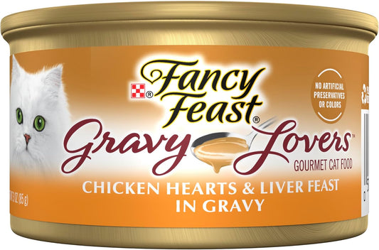 Purina Fancy Feast Gravy Lovers Chicken Hearts and Liver Feast Grilled Gourmet Cat Food in Wet Cat Food Gravy - (Pack of 24) 3 oz. Cans