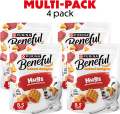 Purina Beneful Made in USA Facilities Dog Treats, Baked Delights Hugs With Real Beef & Cheese - 8.5 Ounce (Pack of 4)