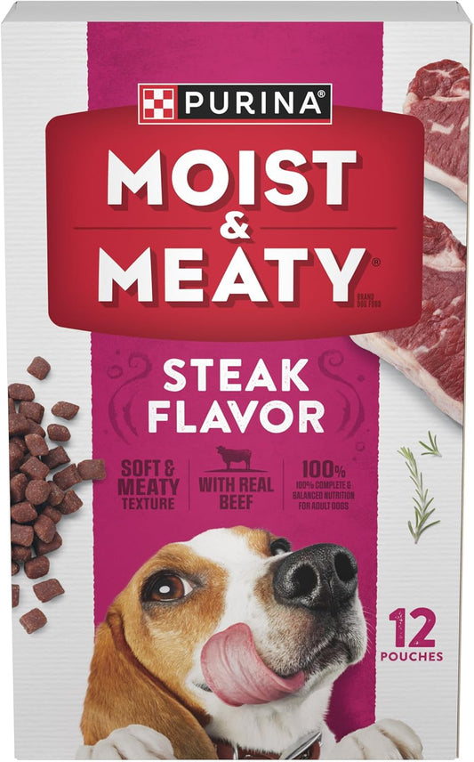 Purina Moist and Meaty Steak Flavor Soft Dog Food Pouches - 72 Ounce