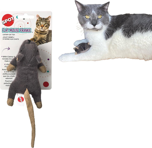 SPOT Flat Mouse Frankie with Catnip - Cat Toy, Fuzzy Mice with Catnip and Crinkle Sound, Perfect Size for Pouncing on, Chasing, Hunting - 5.5in Plush Toys, Assorted Colors