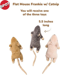 SPOT Flat Mouse Frankie with Catnip - Cat Toy, Fuzzy Mice with Catnip and Crinkle Sound, Perfect Size for Pouncing on, Chasing, Hunting - 5.5in Plush Toys, Assorted Colors