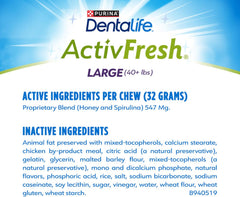 Dentalife Purina Large Breed Dog Dental Chews, ActivFresh Daily Oral Care Large Chews - 21 ct. Pouch