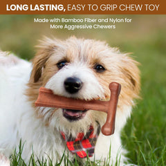 SPOT Bam-Bones Plus T Bone - Bamboo Fiber & Nylon, Durable Long Lasting Dog Chew for Aggressive Chewers – Great Toy for Adult Dogs & Teething Puppies Under 90lbs, Non-Splintering, 7in, Beef Flavor