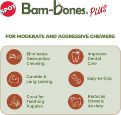 SPOT Bam-Bones Plus T Bone - Bamboo Fiber & Nylon, Durable Long Lasting Dog Chew for Aggressive Chewers – Great Toy for Adult Dogs & Teething Puppies Under 30lbs, Non-Splintering, 4in, Beef Flavor