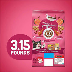 Purina Friskies Gravy Swirlers Dry Cat Food, Flavors of Chicken, Salmon & Gravy with Vitamins & Minerals, Cat Food for Adult Cats (3.15 pounds (Pack of 2))