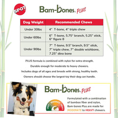 SPOT Bam-bones PLUS Branch -Bamboo Fiber & Nylon, Durable Long Lasting Dog Chew for Aggressive Chewers – Great Toy for Adult Dogs & Teething Puppies under 60lbs, Non-Splintering, Beef Flavor