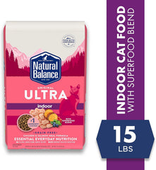 Natural Balance Original Ultra Indoor Chicken & Salmon Meal Cat Food, Dry Food for Indoor Adult Cats, 15-lb. Bag(Pack of 1)