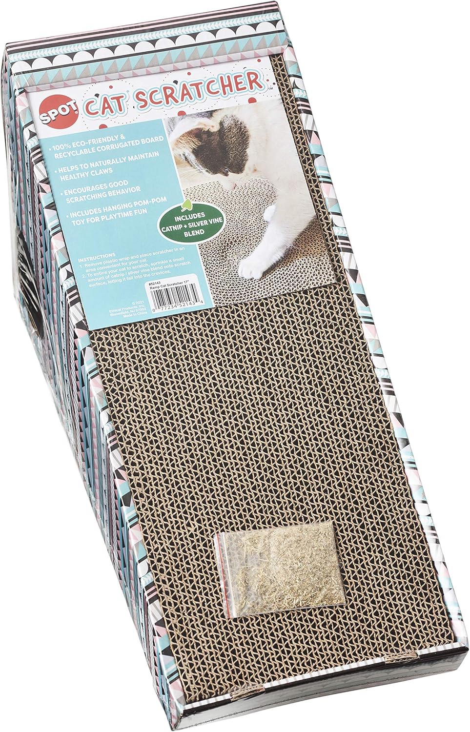 SPOT Ethical Products Corrugated Cardboard Cat Scratcher / 17" Ramp with Cutout/with Catnip and Silver Vine, Multi