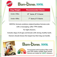 SPOT Bam-Bones Dental Bone - Made with Bamboo Fiber and a Massaging Rubber Center, Durable Oral Care Dog Chew for Light Chewers & Teething Puppies Under 25lbs, Allergen Free Peanut Butter Flavor
