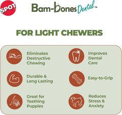 SPOT Bam-Bones Dental Bone - Made with Bamboo Fiber and a Massaging Rubber Center, Durable Oral Care Dog Chew for Light Chewers & Teething Puppies Under 25lbs, Allergen Free Peanut Butter Flavor