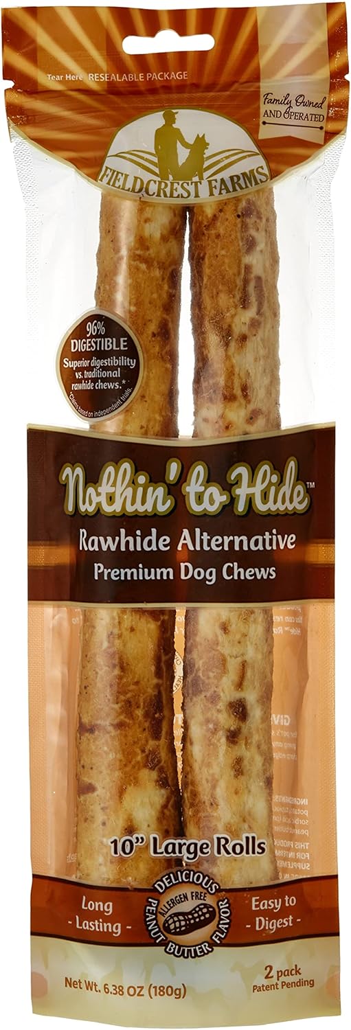 Fieldcrest Farms Nothin' to Hide 10" Large Roll Peanut Butter Flavored Dog Chew, 180 Gram, Count of 2