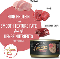 Tiki Cat After Dark Pate+, Chicken & Beef, High-Protein and 100% Non-GMO Ingredients, Wet Cat Food for Adult Cats