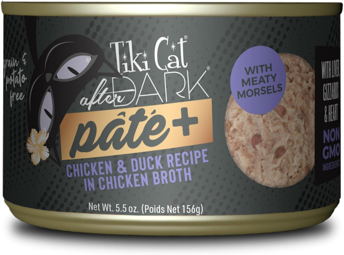 Tiki Cat After Dark Pate+, Chicken & Duck, High-Protein and 100% Non-GMO Ingredients, Wet Cat Food for Adult Cats